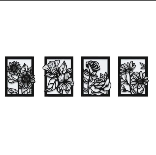 4 Pcs Modern 3D Flower Art MDF Wall Hanging Frames -Modern Home Decore - Image 2