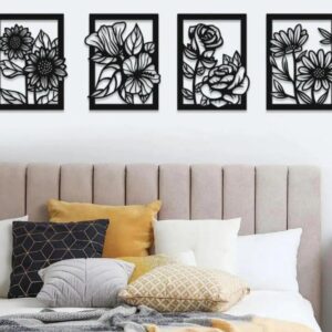 4 Pcs Modern 3D Flower Art MDF Wall Hanging Frames -Modern Home Decore