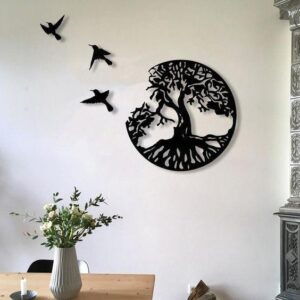 Tree 3D Art Wooden Wall Hanging, Pack Of 4