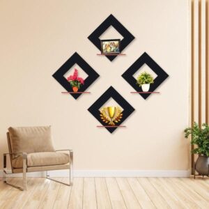 Black MDF Wood Shelves - 4 Pcs Stylish Storage Solution – Modern Home Decore