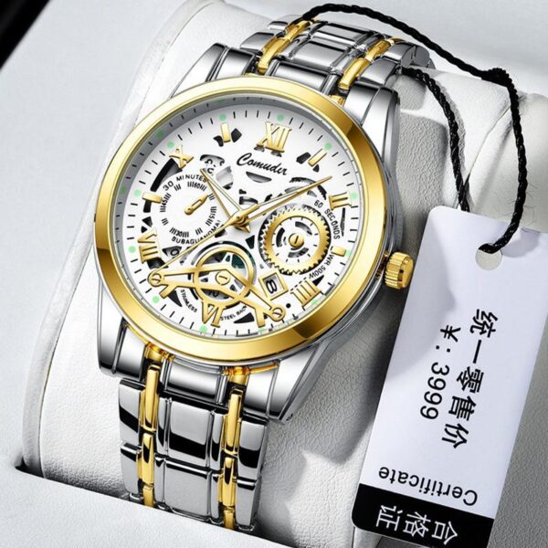 Cross-border foreign trade hollow men's watches men's waterproof luminous calendar AliExpress shrimp skin shake sound fast hand a generation of hair - Image 2