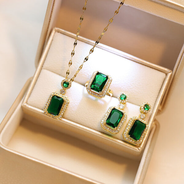 Europe and the United States cross-border explosions ruby jewelry three-piece set earrings ring necklace combination fashion factory wholesale - Image 11