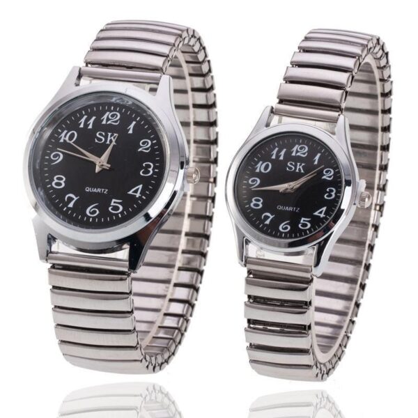 Middle-aged and old men's large digital plate Women's Watch steel band Spring elastic band elderly watch activities gift quartz watch men - Image 2