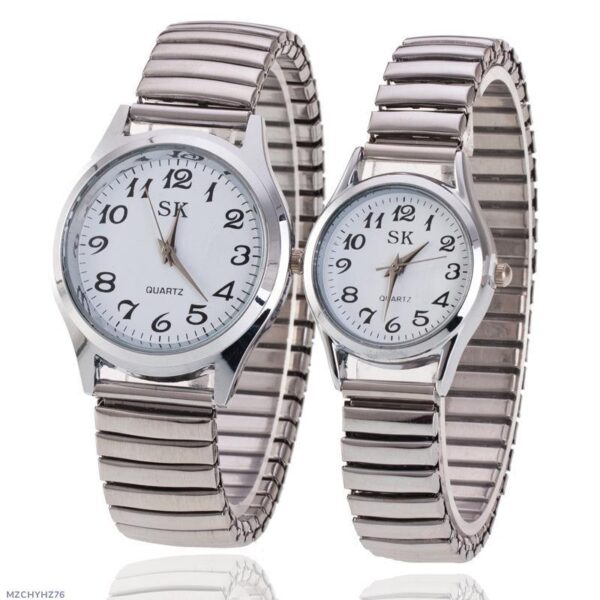Middle-aged and old men's large digital plate Women's Watch steel band Spring elastic band elderly watch activities gift quartz watch men - Image 3