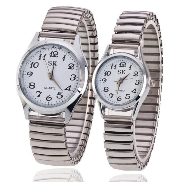 Middle-aged and old men's large digital plate Women's Watch steel band Spring elastic band elderly watch activities gift quartz watch men - Image 5