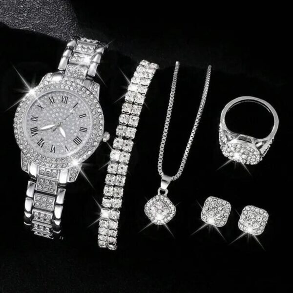 Women's Cornucopia Diamond Watch suit Explosions 5pcs Bracelet Accessories Fashion Quartz European and American Women's Watch suit - Image 4