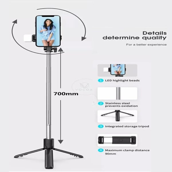 Selfie Stick With LED Light Mini Tripod Stand - Image 8