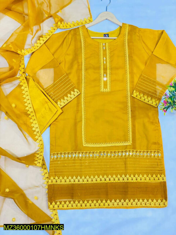 Organza 3Pcs Women,s Stitched Suit - Image 3