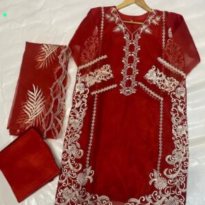 Organza 3Pcs Women,s Stitched Suit