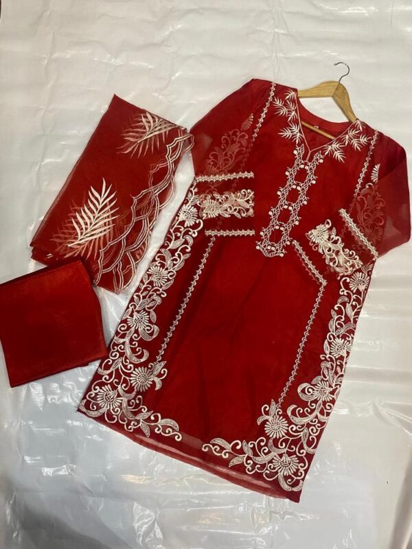 Organza 3Pcs Women,s Stitched Suit - Image 3