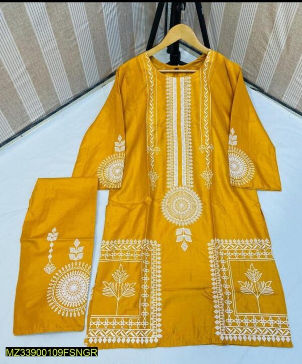 2 Pcs Women Stitched Linen Block Printed Shirt And Trouser - Image 2