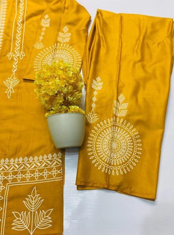 2 Pcs Women Stitched Linen Block Printed Shirt And Trouser - Image 4