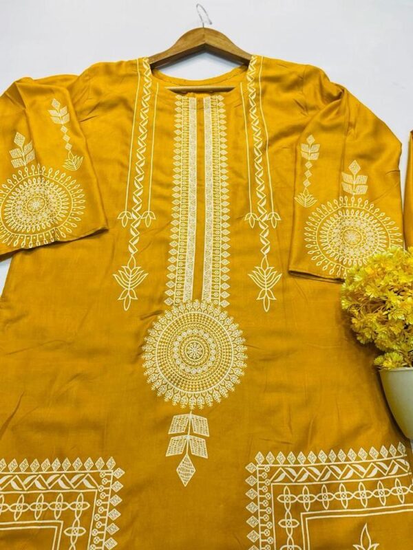 2 Pcs Women Stitched Linen Block Printed Shirt And Trouser - Image 6