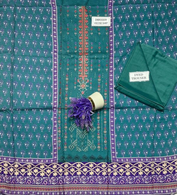 2 Pcs Women,s Unsitiched Printed Suit - Image 2