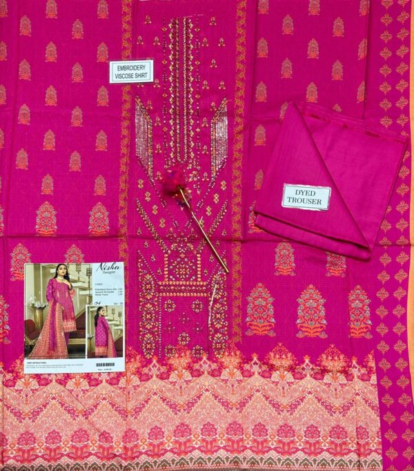 2 Pcs Women,s Unsitiched Printed Suit - Image 2