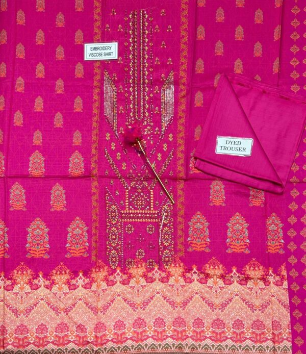 2 Pcs Women,s Unsitiched Printed Suit - Image 3