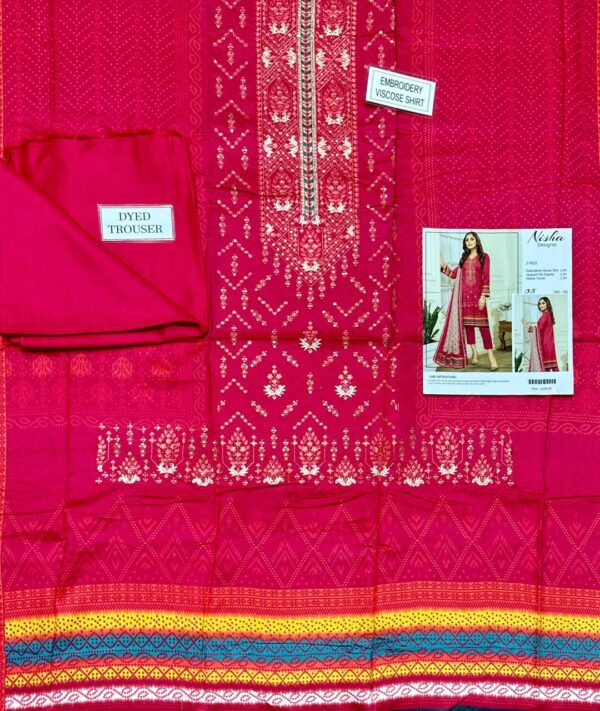 2 Pcs Women,s Unsitiched Printed Suit - Image 2