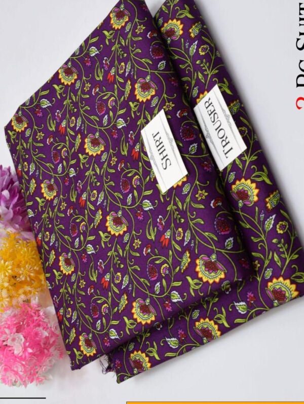 2 Pcs Women,s Unsitiched Printed Suit - Image 2