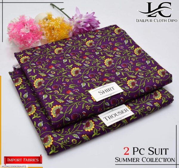 2 Pcs Women,s Unsitiched Printed Suit - Image 3