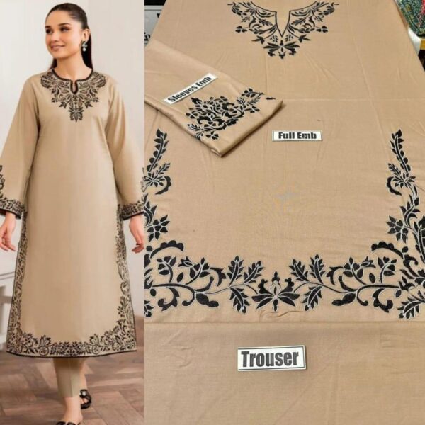3 Pcs Women,s Unsitiched Embroidered Suit - Image 2
