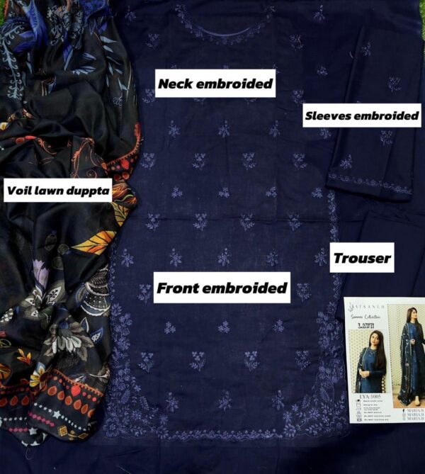 3 Pcs Women,s Unsitiched Embroidered Suit - Image 5