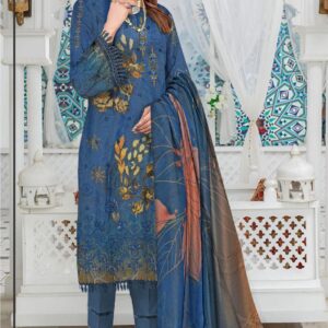 Enchanting 3 Pcs Embroidered Suit Set In Blue-Shamery Fabric
