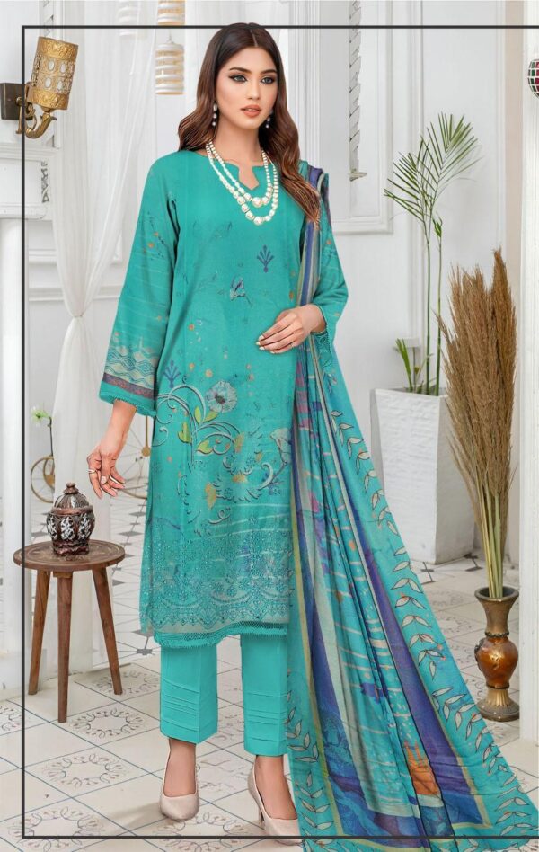 Stunning Blue Embroidered Suit Set - 3 Pcs - Image 2