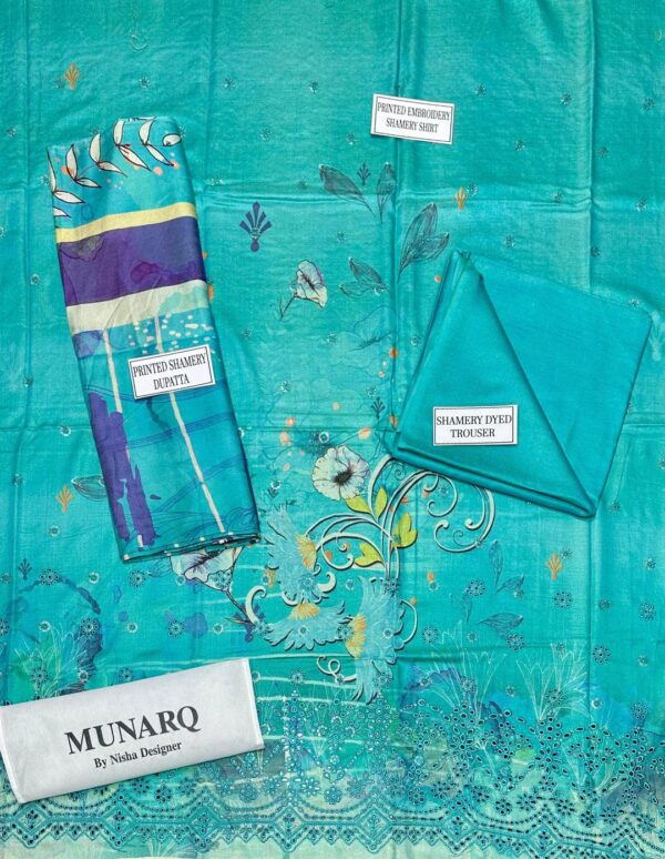 Stunning Blue Embroidered Suit Set - 3 Pcs - Image 4
