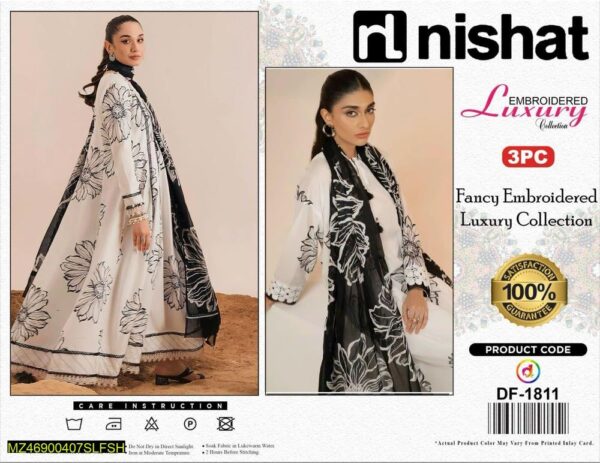 3 Pcs Women,s Unsitiched Khaddar Embroidered Suit - Image 2