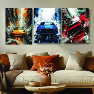 Colorful Car Design Wall Art - Set Of 3 Pcs