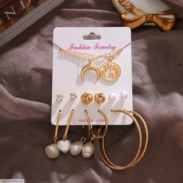 European and American Cross-border Pearl Chain Love Necklace Tassel Earrings Set Creative Retro Simple Alloy Earrings Set
