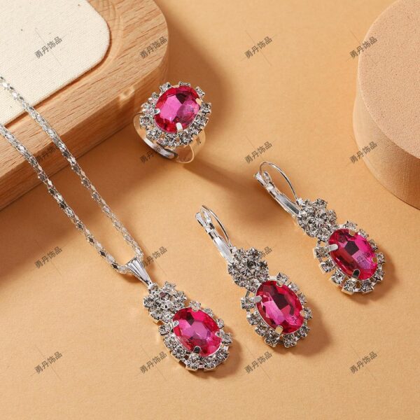 Factory source European and American cross-border explosions water drop heart-shaped jewelry three-piece necklace earrings ring diamond pendant - Image 6