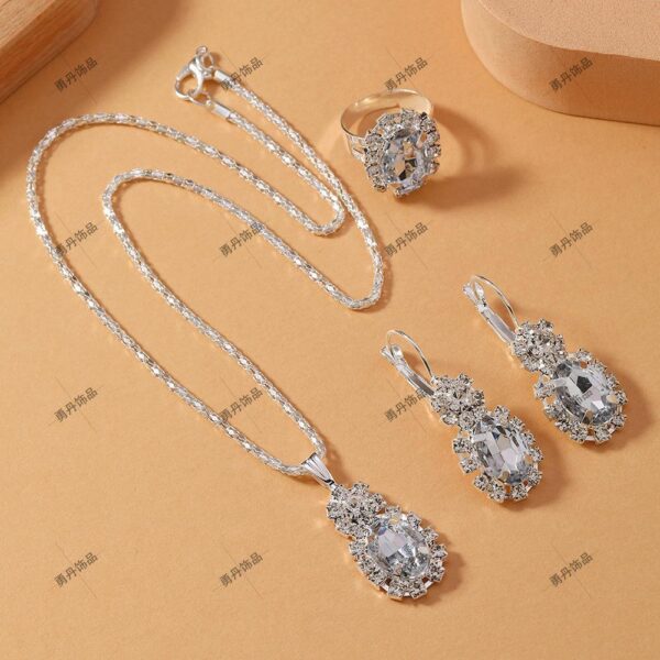 Factory source European and American cross-border explosions water drop heart-shaped jewelry three-piece necklace earrings ring diamond pendant - Image 7