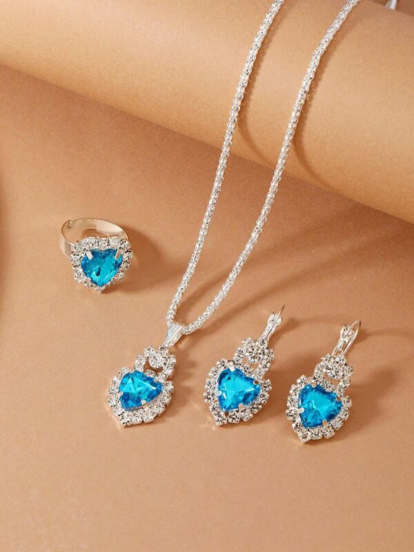 Factory source European and American cross-border explosions water drop heart-shaped jewelry three-piece necklace earrings ring diamond pendant - Image 8