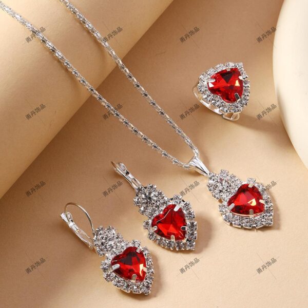 Factory source European and American cross-border explosions water drop heart-shaped jewelry three-piece necklace earrings ring diamond pendant - Image 10