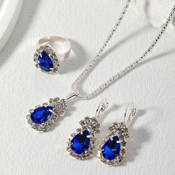 Factory source European and American cross-border explosions water drop heart-shaped jewelry three-piece necklace earrings ring diamond pendant - Image 11