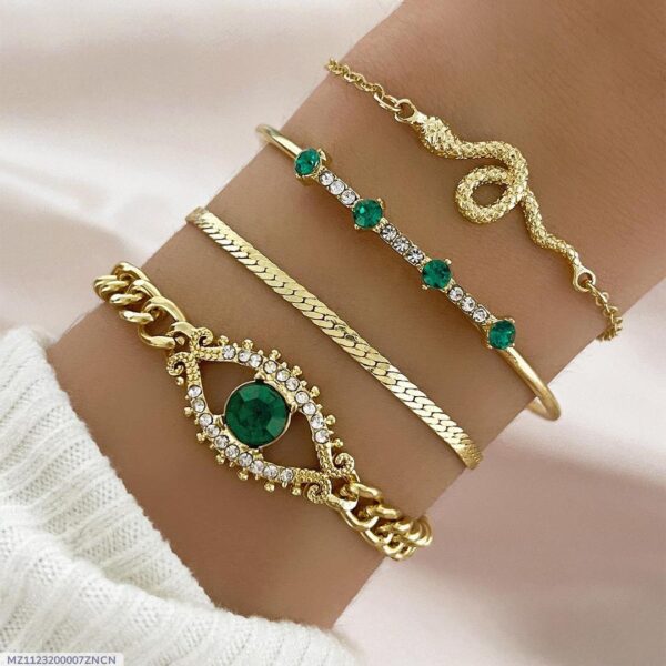 4 Pcs Gold Plated Charms Hanging Bracelet Set with Rhinestones - Image 2