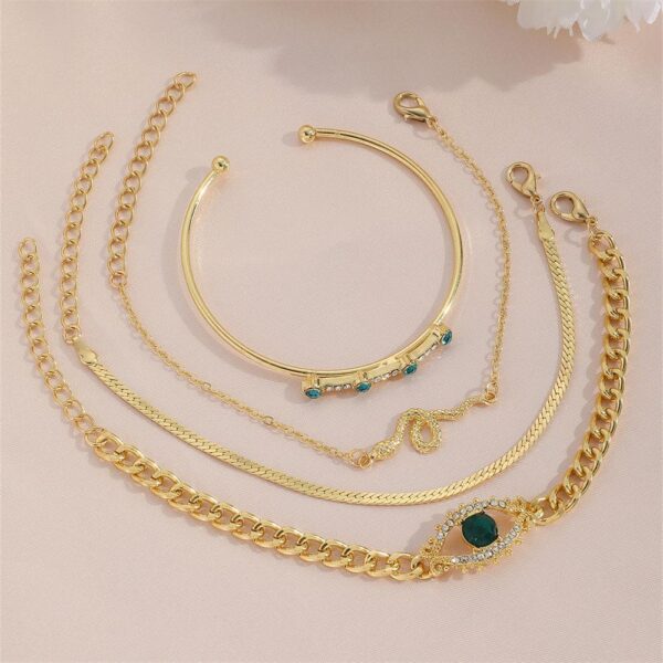 4 Pcs Gold Plated Charms Hanging Bracelet Set with Rhinestones - Image 7