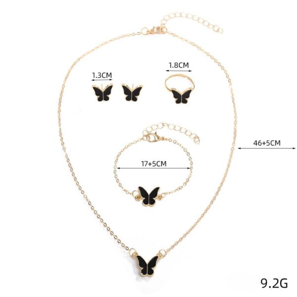 New European and American jewelry women's fashion temperament personality butterfly necklace earring ring bracelet 4 piece set Butterly Desing Gold Plated Necklace Set - Image 2