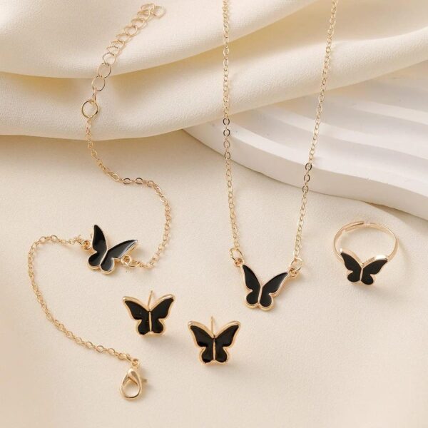 New European and American jewelry women's fashion temperament personality butterfly necklace earring ring bracelet 4 piece set Butterly Desing Gold Plated Necklace Set
