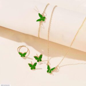 New European and American jewelry women's fashion temperament personality butterfly necklace earring ring bracelet 4 piece set