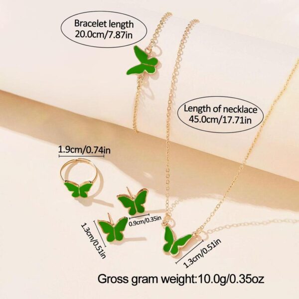 New European and American jewelry women's fashion temperament personality butterfly necklace earring ring bracelet 4 piece set - Image 4