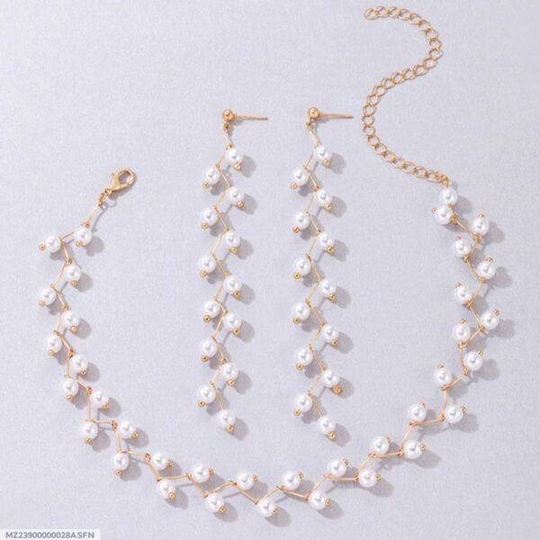 Modern Pearl Stone Gold Plated Choker Set - 3 Pcs Elegance - Image 2