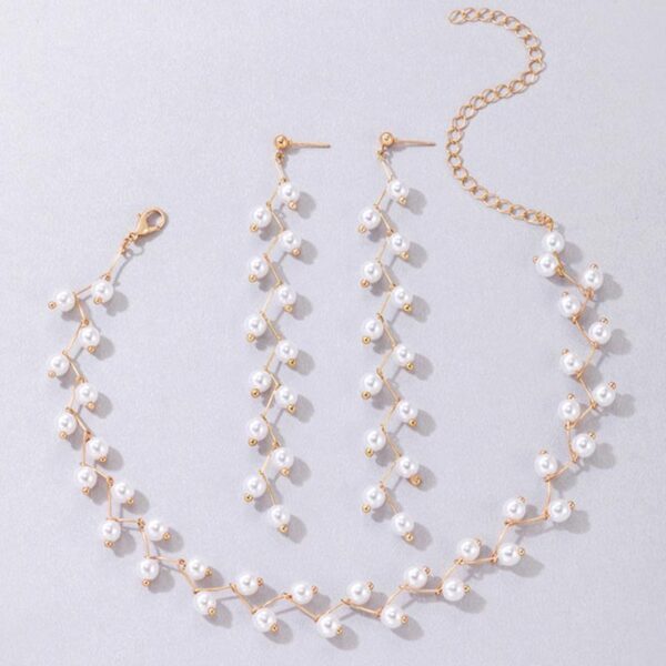 Modern Pearl Stone Gold Plated Choker Set - 3 Pcs Elegance - Image 3