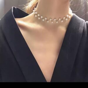 Modern Pearl Stone Gold Plated Choker Set - 3 Pcs Elegance