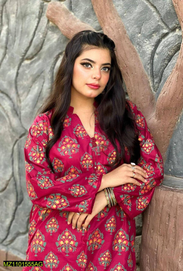 2 Pcs Women's Stitched Linen Block Printed Suit - Image 3