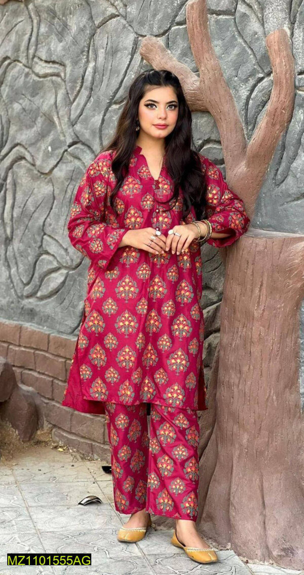 2 Pcs Women's Stitched Linen Block Printed Suit