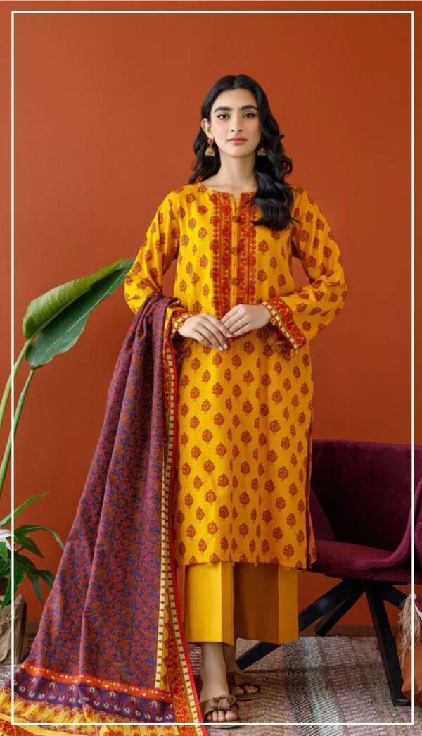 3 Pcs Women's Unstitched Printed Suit - Image 3