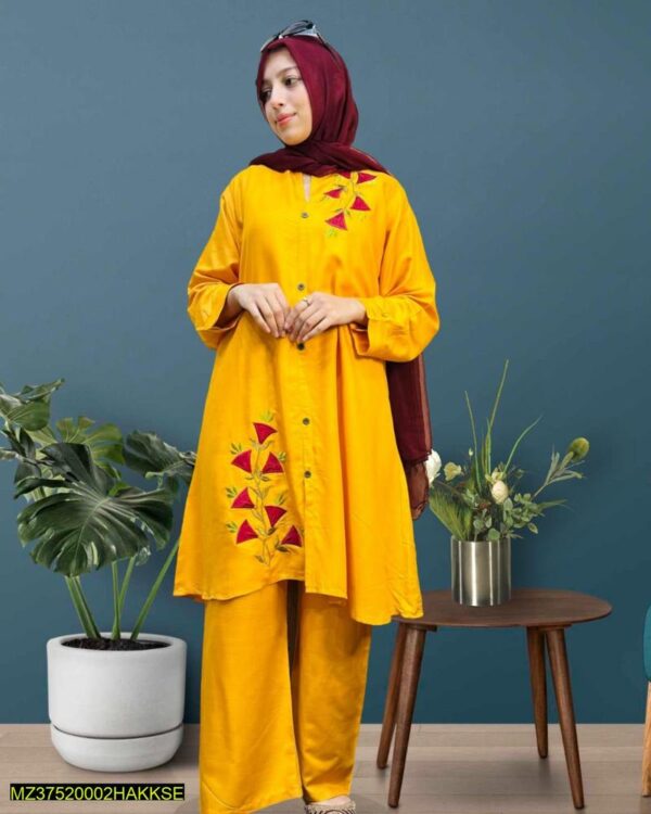 3 Pcs Women's Stitched Lawn Applique Suit - Image 2