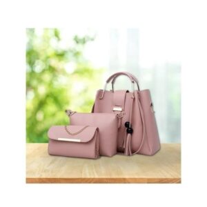 Stylish Women's Leather Hand Bag Set - 3 Pcs in Chic Pink